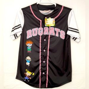 NWT Unisex Nickelodeon Rugrats Born #91 Chucky Tommy Black & Pink Jersey X Small